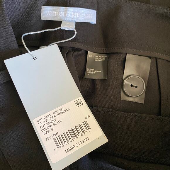 Antonio Melanie Ponte Emery Trouser Pants Sz 8 Black Pleated High Waisted Ankle - Picture 7 of 8